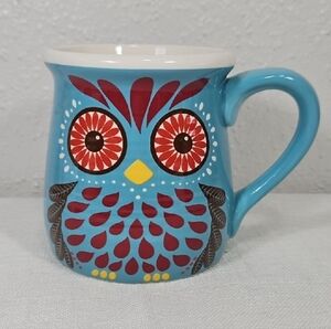 Colorful Blue Harvest Owl Ceramic Mug 4.5"x4"